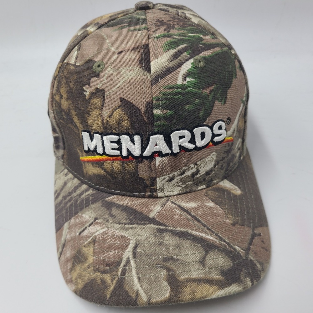 Menards Hat Adjustable Camo Brown Green Eaton Tarkett Logo Side Pocket Promo Men